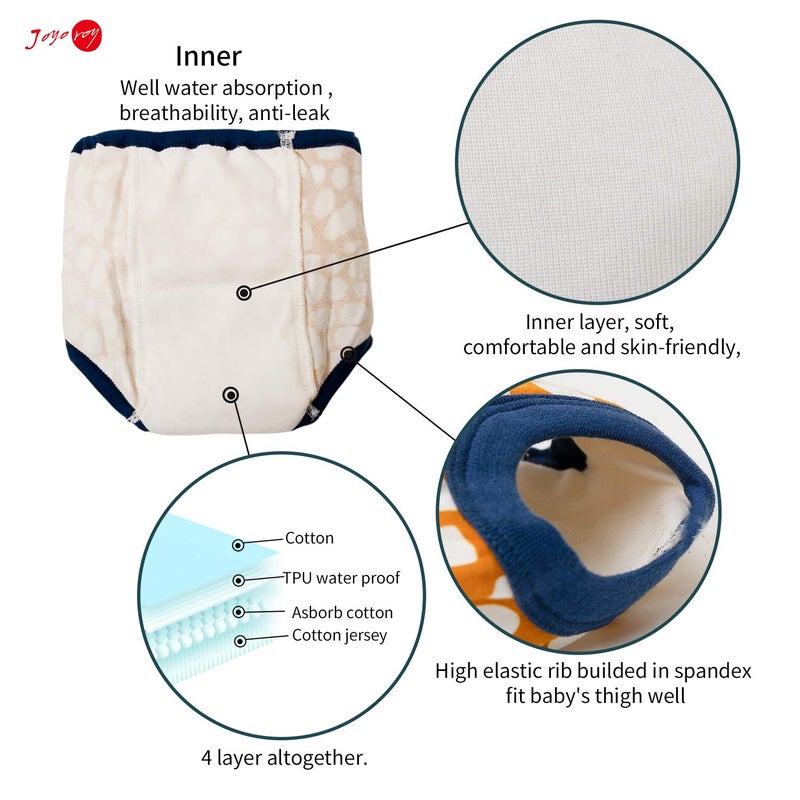 Joyo roy 4Pcs Potty Training Underwear for Boys and Girls 100% Cotton Soft Super Absorption Thick Padded Toilet Training Pants 2T Waterproof Toddler Girls Underwear Pee Pants with Potty Sticker Chart - Image 3